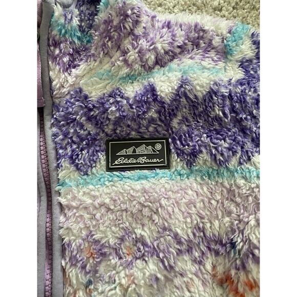 Eddie Bauer Quest Fleece Plush Hooded Jacket Girls XS 5 6 Purple White Fair Isle - Picture 11 of 12